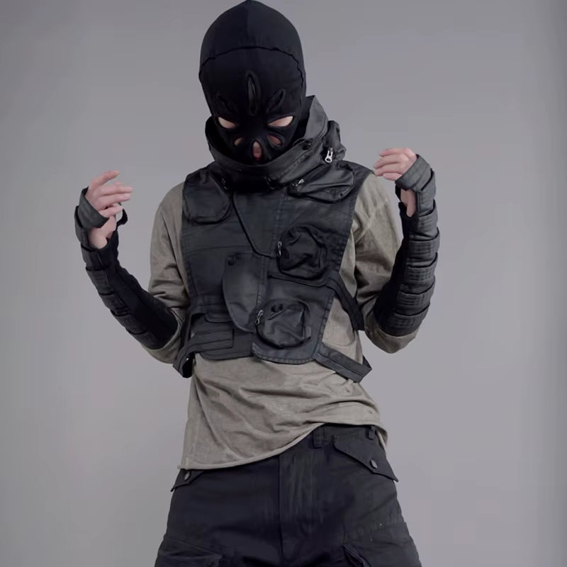 PFNW High Quality Niche Design Black Hollowed Out Pure Cotton Waxed Surface Sleeve Gloves Unisex Techwear Oversleeves 12C1842