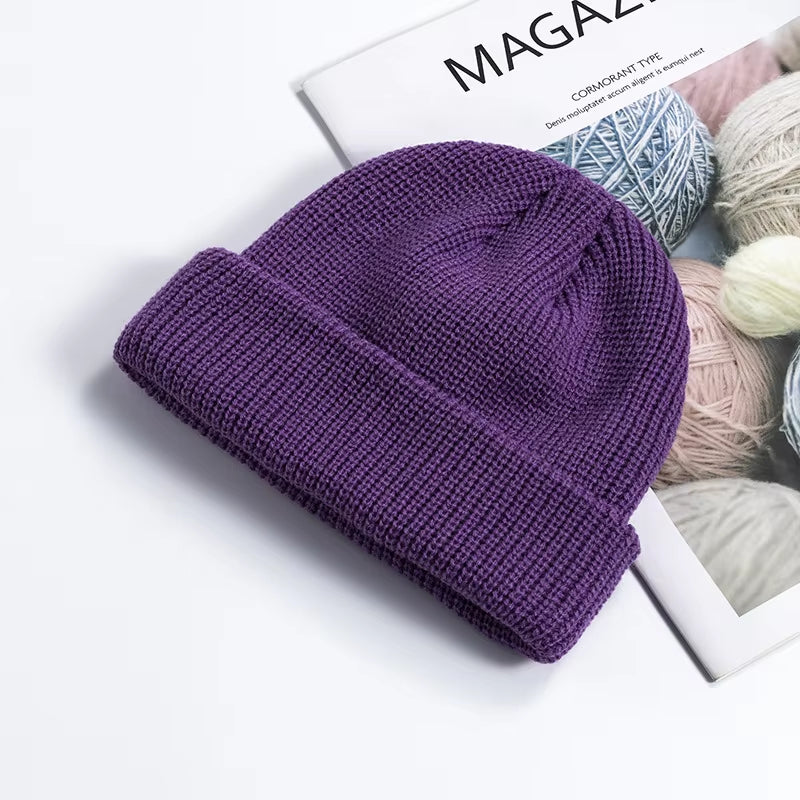 Knitted Hat for Men & Women Caps Wool Fashion Simple Warm Skullies Beanies Solid Autumn Winter Beanie Cap Trendy Style