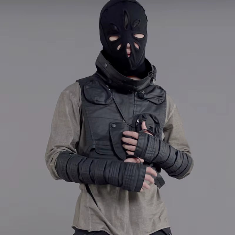 PFNW High Quality Niche Design Black Hollowed Out Pure Cotton Waxed Surface Sleeve Gloves Unisex Techwear Oversleeves 12C1842
