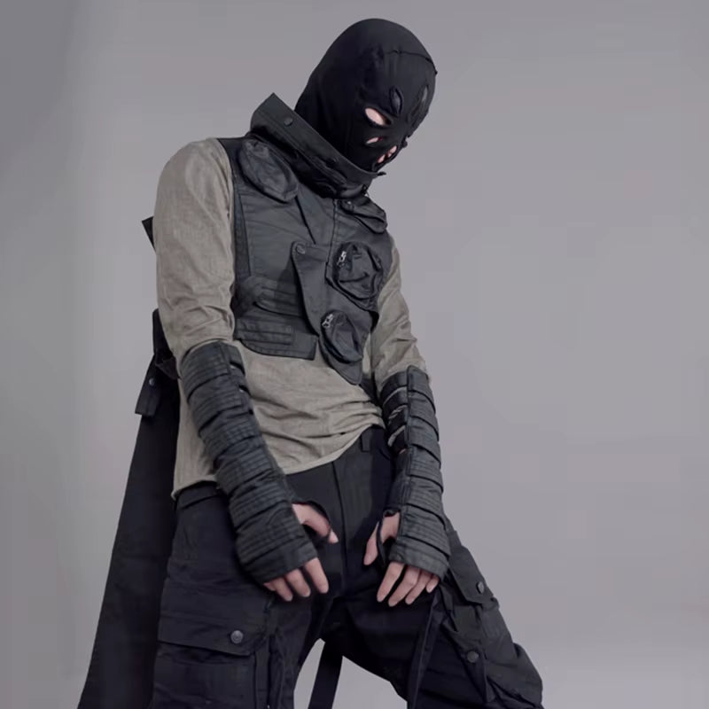 PFNW High Quality Niche Design Black Hollowed Out Pure Cotton Waxed Surface Sleeve Gloves Unisex Techwear Oversleeves 12C1842