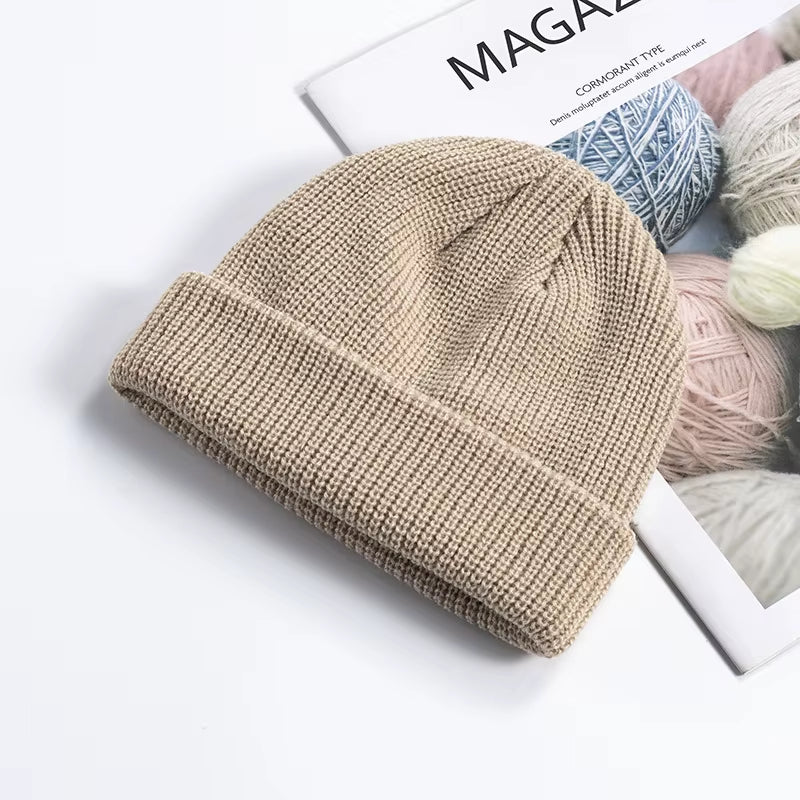 Knitted Hat for Men & Women Caps Wool Fashion Simple Warm Skullies Beanies Solid Autumn Winter Beanie Cap Trendy Style