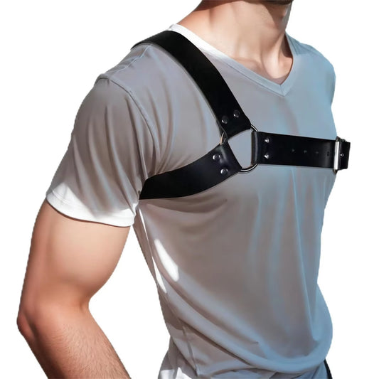 Gothic Men Leather Suspenders Belt Body Bondage Straps Fashion Adjustable Braces Suspender with Metal Clips Punk Harness Belts