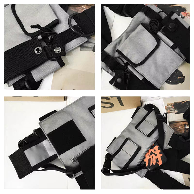 Functional Tactical Chest Bag for Woman Fashion Bullet Hip Hop Vest Streetwear Bags Casual Waist Pack Unisex Black Chest Rig Bag