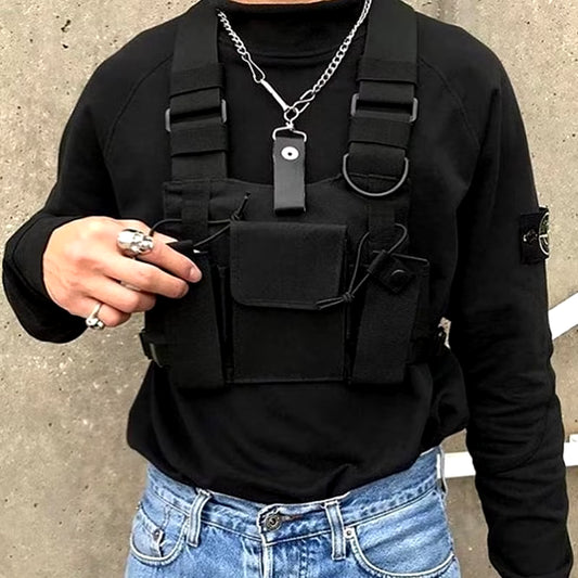 Functional Tactical Chest Bag for Woman Fashion Bullet Hip Hop Vest Streetwear Bags Casual Waist Pack Unisex Black Chest Rig Bag