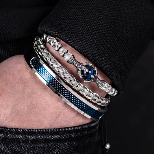 Luxury Set Men Bracelet Stainless Steel Handmade Rope Bangles Men Eagle Bracelets with Tigereye Natural Stone Gift Accessories